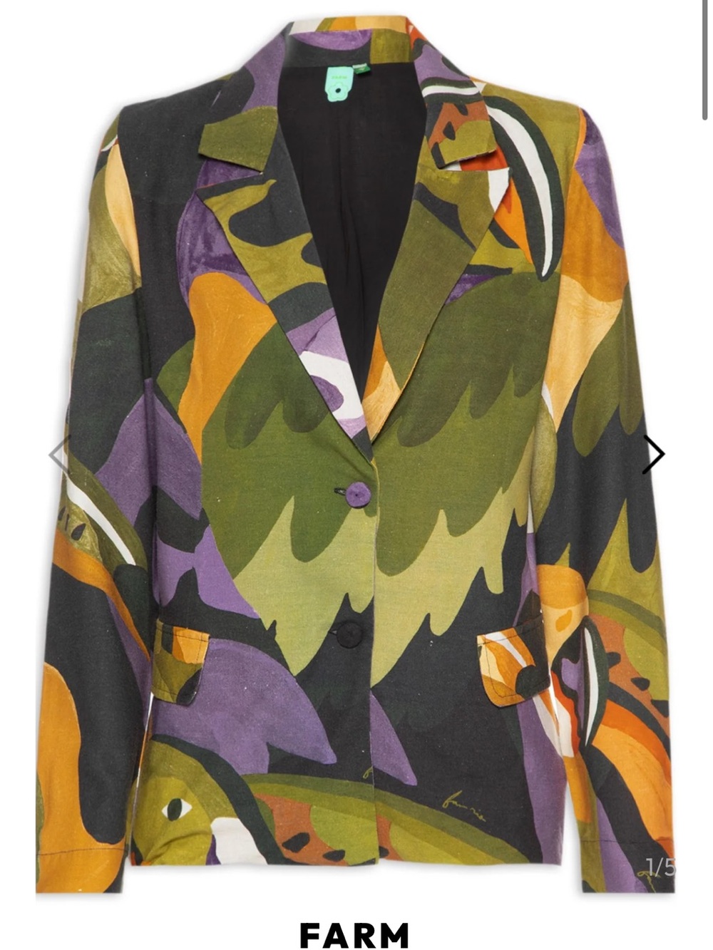 Farm Rio Abstract Multicolor Women's Blazer - Olive, Purple & Orange small